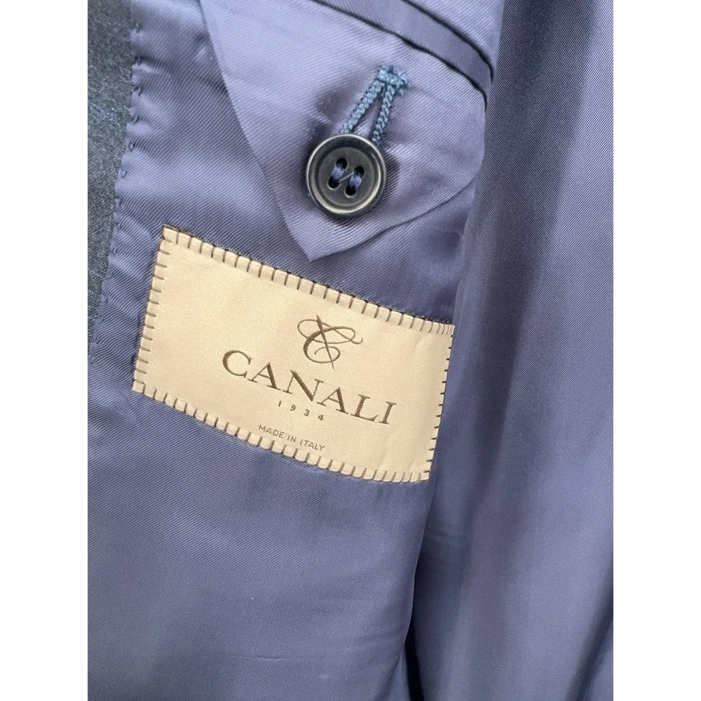 Canali Blazer Mens 48 Blue Wool Stretch Plaid 2 Button Sport Coat Made In Italy